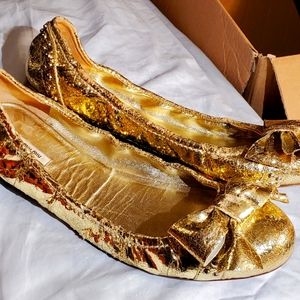 Size 40 gold leather miu miu ballet flats